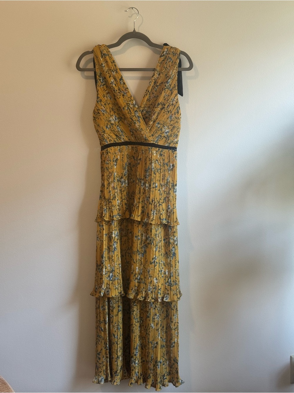 Lulu's Mustard Yellow Floral High-Low Tiered Maxi Dress